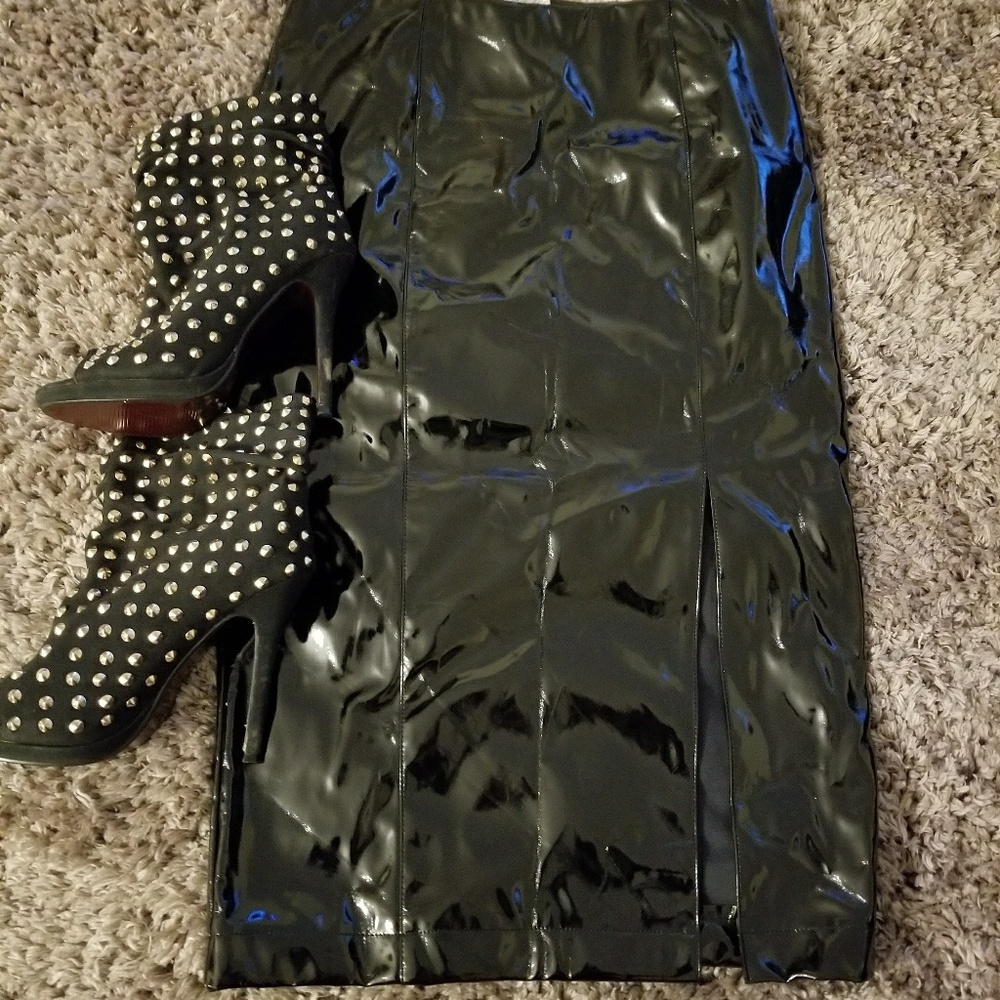 Black Vinyl long skirt